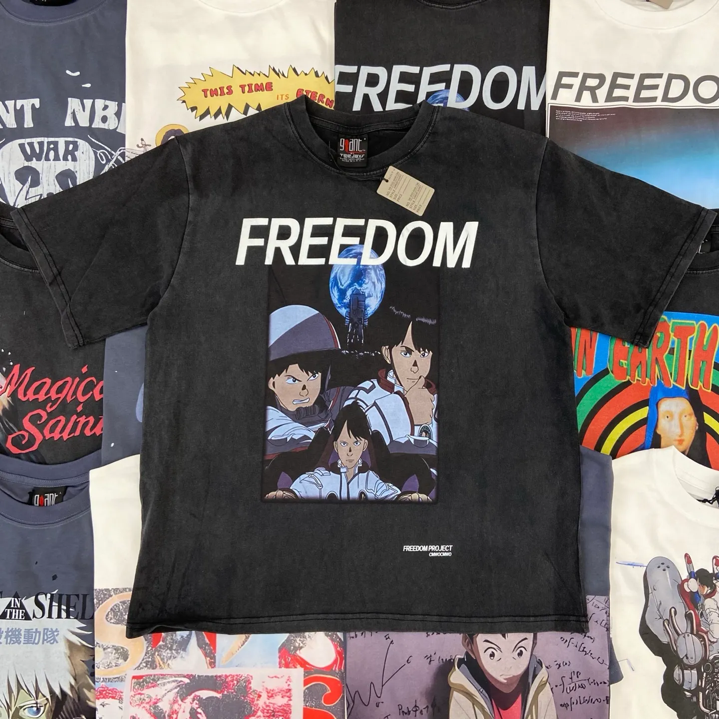 Saint Michael series of new American retro washed and distressed niche printed pure cotton loose short-sleeved T-shirts with digital white ink direct injection, breathable fabrics and three-dimensional and clear patterns. Fabric: Double yarn 240g Size: S-M-L-XL